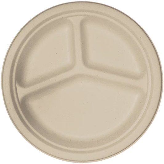Compostable 10" 3-Compartment Plates, 20pk